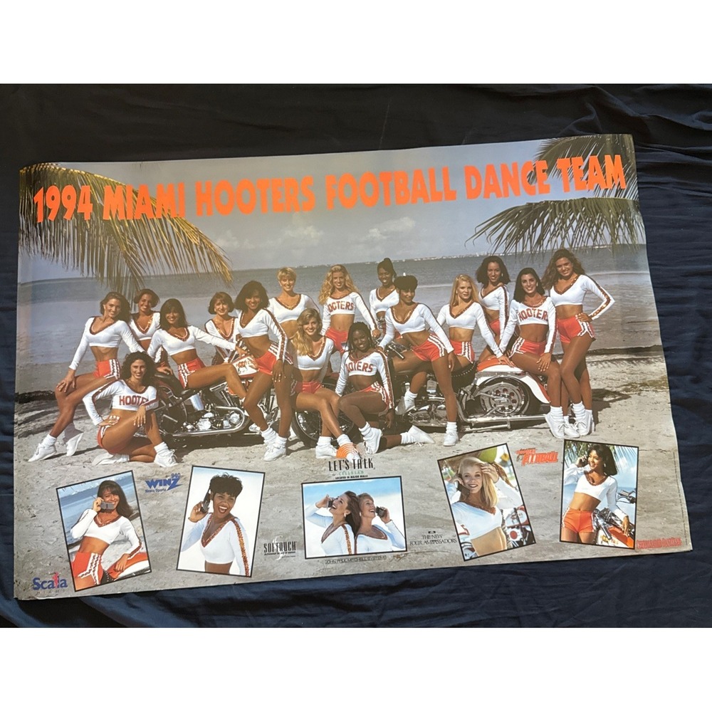 Vtg Hooters Girl Miami Poster 24x36 Football Dance Team 1994